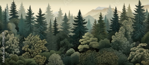 Pattern of evergreen forest on fabric
