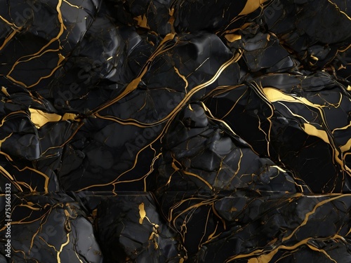 Texture of Black Marble with Gold Veins, Generative AI 