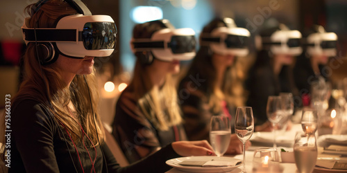 Leute in einem Restaurant mit VR-Headsets