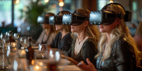 Leute in einem Restaurant mit VR-Headsets