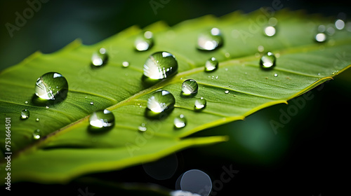 Macro photography of a raindrop on a leaf,