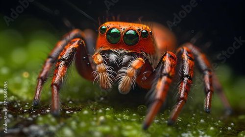 Macro shot of a rain-soaked spider,