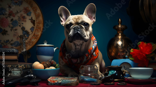 Premium pet accessories arranged in a playful setting photo