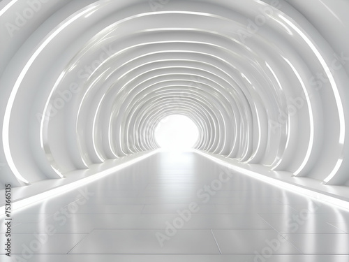  Abstract 3D Technology Tunnel  Futuristic White Room 