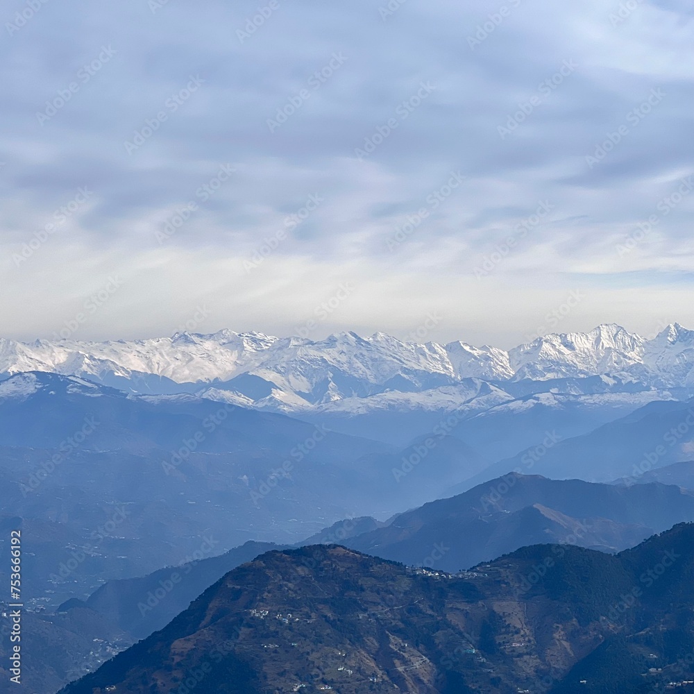 Beautiful Dalhousie City of Himachal Pradesh with Dhauladhar mountain range and snowy peaks in the distance. Nature at its best.