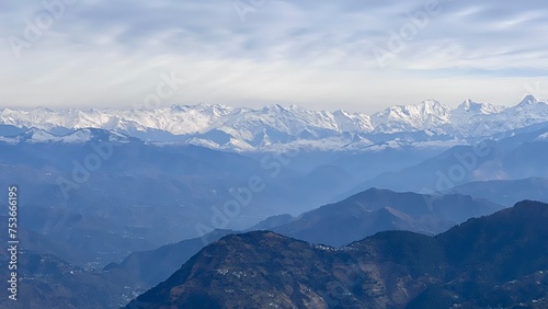 Beautiful Dalhousie City of Himachal Pradesh with Dhauladhar mountain range and snowy peaks in the distance. Nature at its best. © Kishan