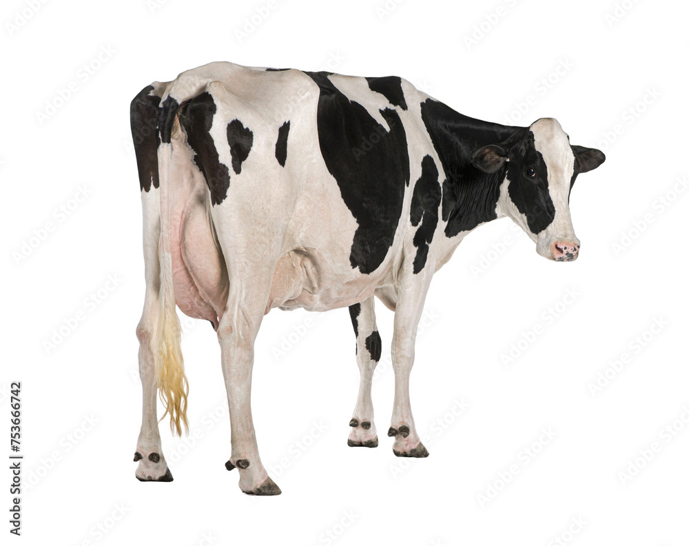 Holstein cow, 5 years old, standing against white background