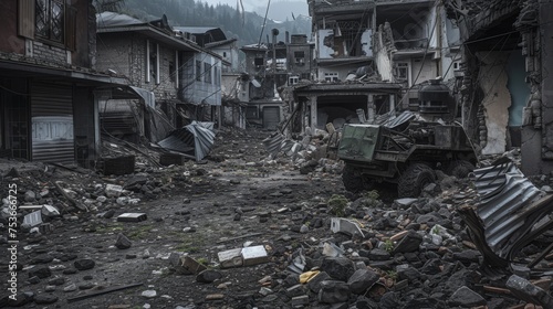 War, a village in ruins, homes and buildings reduced to rubble, a chilling testament to the devastating power of conflict.