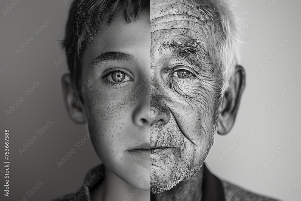 man aging concept, AI generated - obrazy, fototapety, plakaty 
