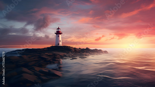 Tranquil seascape with a solitary lighthouse standing