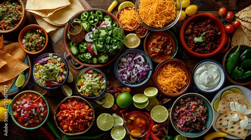 Ingredients for a Mexican taco spread arranged on a platter
