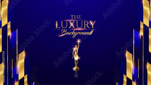 Blue and Gold Abstract Luxury Background. Modern Minimal Premium Design Template. Amazing Welcome Invite. Grand Celebration Banner for Birthday and Anniversary. Elegant Decorative Layout Template. 