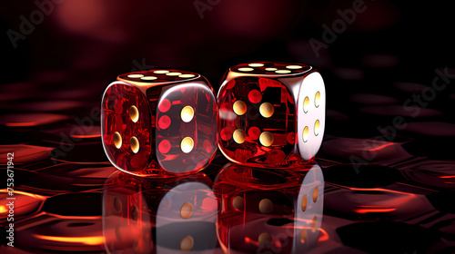 close up picture of two luxorious red dices in the upper part of a the picture