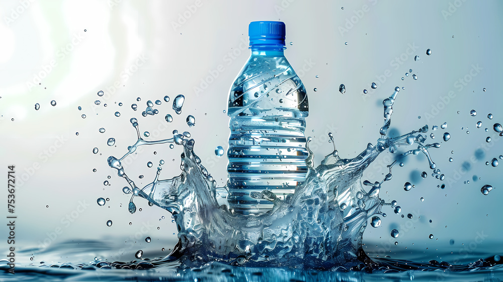 A clear, reusable water bottle filled with fresh water A clear, reusable water bottle filled with fresh water