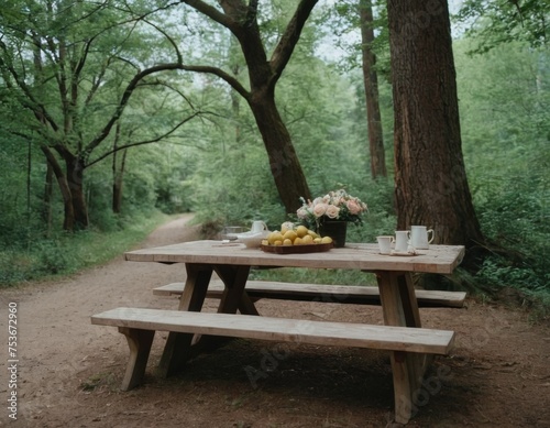 Rural picnic in the forest.