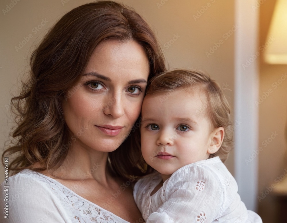Romantic portrait of a young mother with her child. Romantic portrait of a young mother with her child.