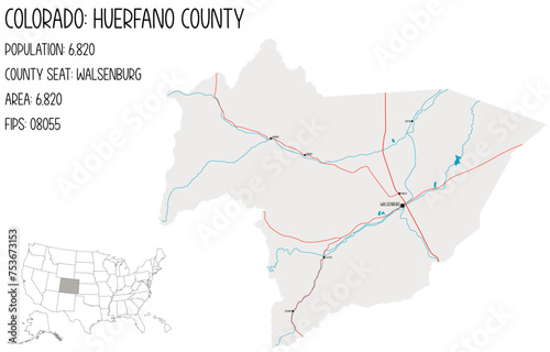 Large and detailed map of Huerfano County in Colorado  USA.