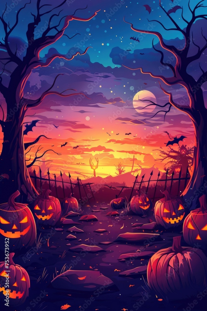 halloween cartoon template background with halloween themed scene 