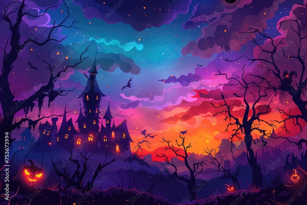 halloween cartoon template background with halloween themed scene 