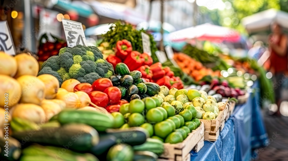 Colorful display of fresh vegetables for sale at a local farmers market, showcasing natural and healthy food options
