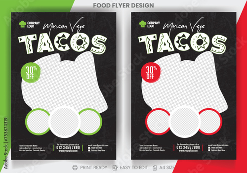 Tacos hot spicy Spanish restaurant menu or fast food restaurant food menu or modern food flyer vector template with a creative layout which can be used for sell offer or food promotion. 