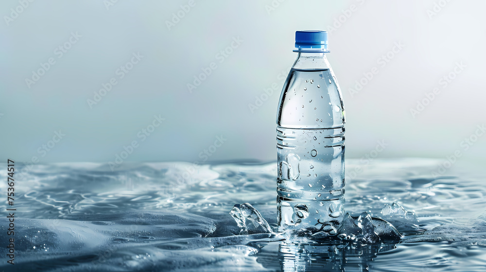 A clear, reusable water bottle filled with fresh water A clear, reusable water bottle filled with fresh water