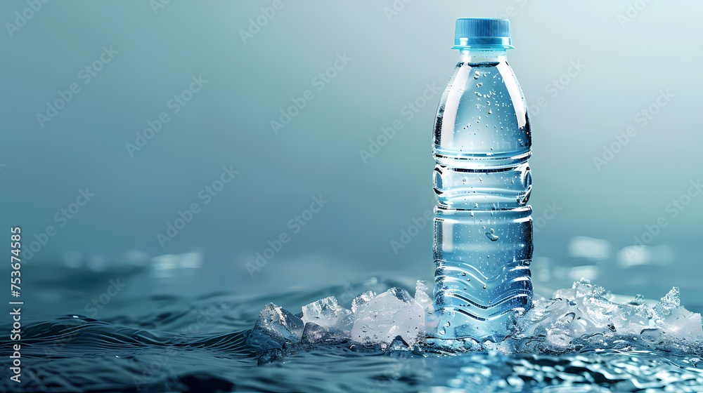 A clear, reusable water bottle filled with fresh water A clear, reusable water bottle filled with fresh water