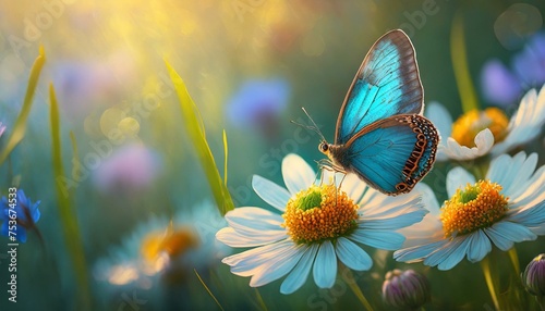 Background flower butterfly spring garden floral beauty blossom plant blue. Garden spring butterfly background summer flower field white color season banner daisy wild morning nature meadow bloom teal