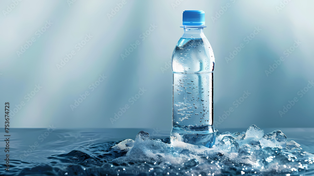 A clear, reusable water bottle filled with fresh water A clear, reusable water bottle filled with fresh water