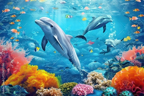 wallpaper tropical sea dolphin underwater