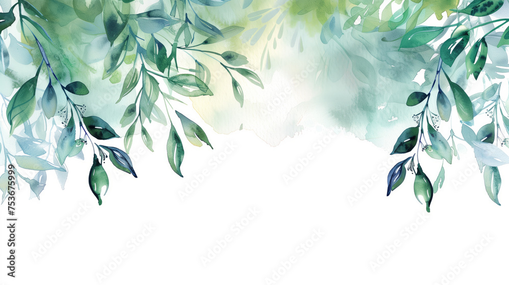 Hand-drawn watercolor nature design, ideal for eco-branding, watercolor, white background 