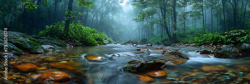 River with Big Stones and Trees Tropic Mountain,
Tharn mayom waterfall, koh chang, trat, the lush tropical forest
 photo