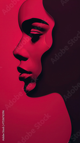 Dramatic Red Silhouette, Modern Minimalist Art