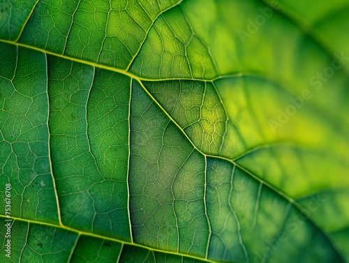 Detailed macro shot capturing the intricate vein pattern of a green leaf with a shallow depth of field.