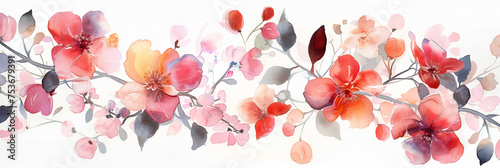 Vibrant watercolor painting of delicate  blooming flowers  watercolor  white background 