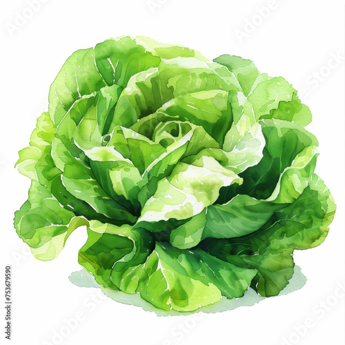 Wallpaper Mural Watercolor art image of fresh green lettuce salad, watercolor, white background  Torontodigital.ca