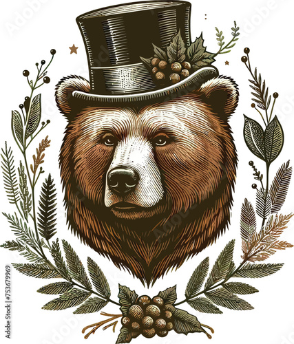 brown bear in the forest vector art illustration for t-shirt merch