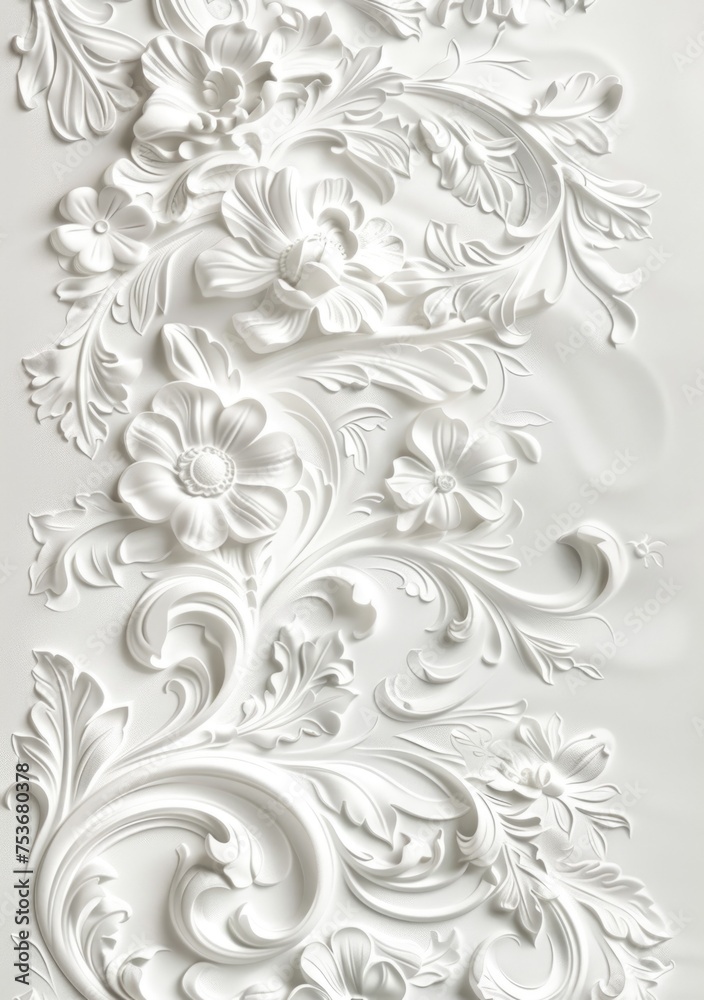 light white floral embossing frame, baroque, copy space 