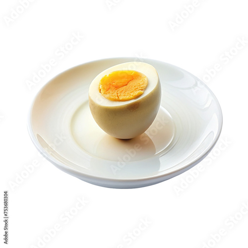 Boiled egg on a plate. Isolated on a transparent background.