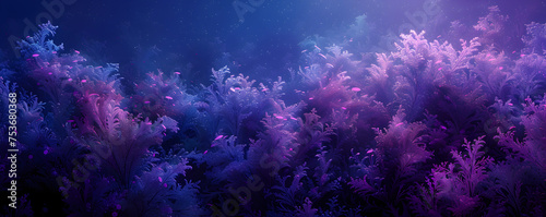 A mystical forest scene radiates with sparkling purple and blue lights among the lush vegetation