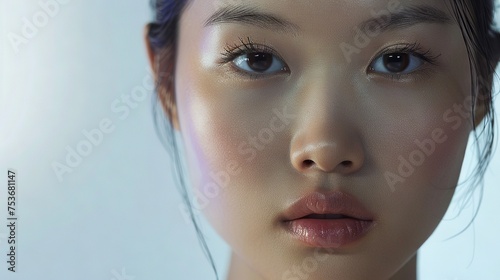 Assertive Asian Female with Glow Effect on White Background