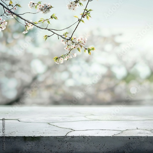Beautiful spring background with concrete floor Generative Ai 