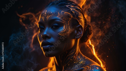 Glowing Tradition  Dark-Toned Portrait of a Black Woman with Traditional Tattoos