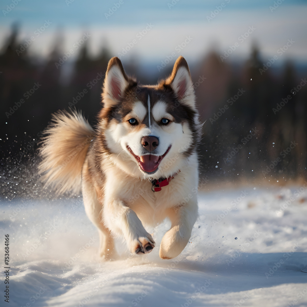 Siberian Husky Puppy Playing in the Snow