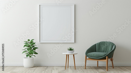 A modern and simple display featuring a white empty frame on the wall