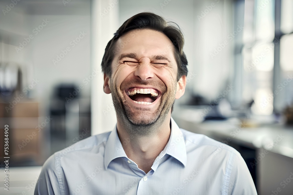 Joyful Business: Portrait of a Laughing Man in the Office Joyful Business: Portrait of a Laughing Man in the Office