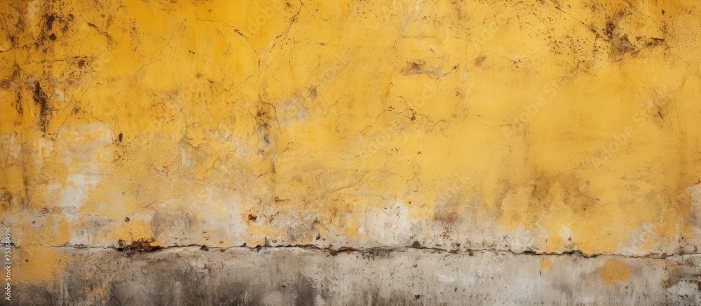 Naklejka premium Gritty cement wall with yellow hue Vibrant concrete texture