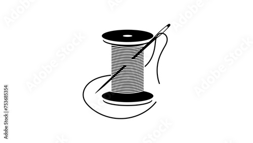 Thread and needle, black isolated silhouette