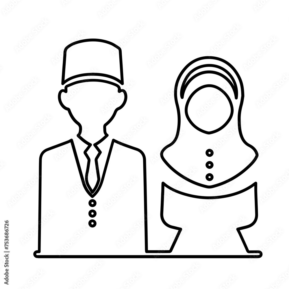 avatar muslim man and woman line icon