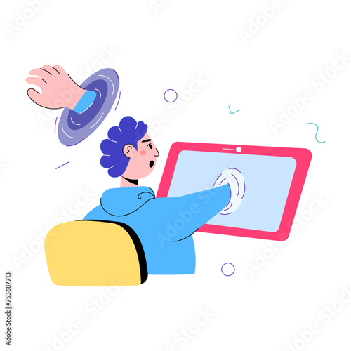 Ready to use doodle mini illustration of vr interaction 